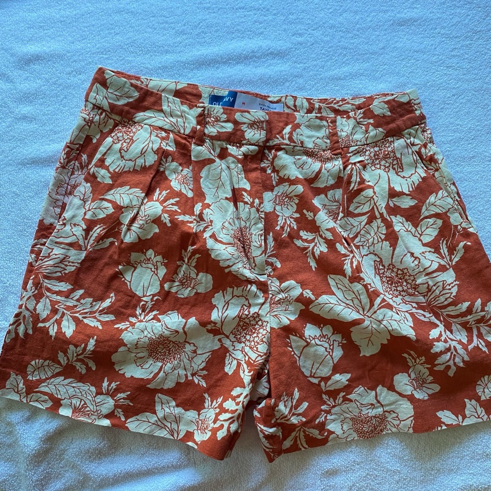 Old Navy Women's High Waist Floral Shorts - Orange and Cream